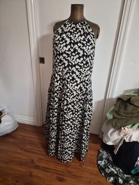Black and White Floral Halter Maxi Dress - Elegant Maxi